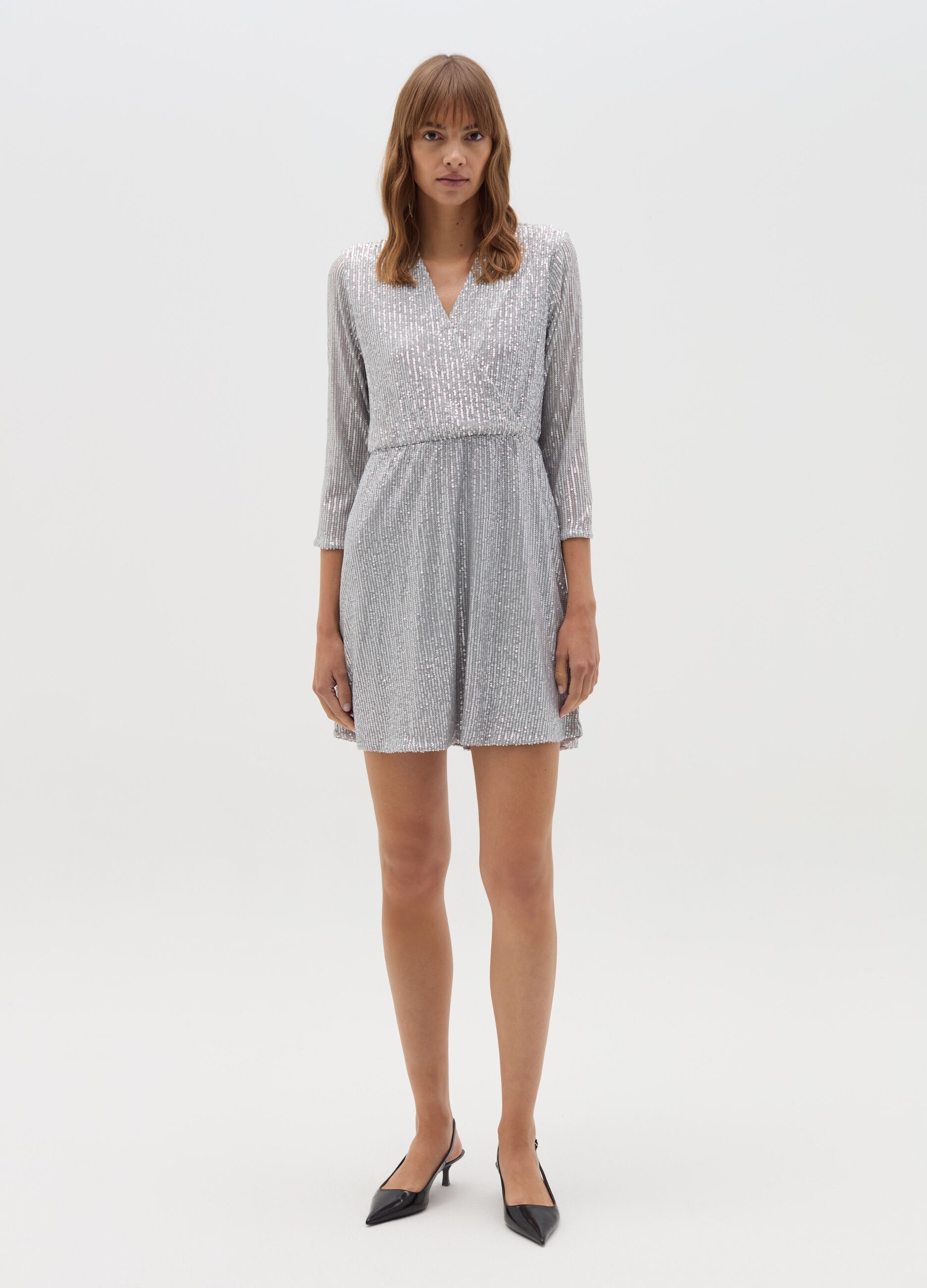 Vestito corto con paillettes all over Grigio argento chiaro da Donna OVS