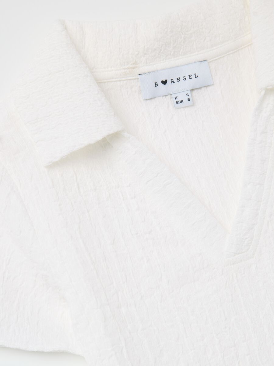 White crinkle-effect crop polo shirt_5