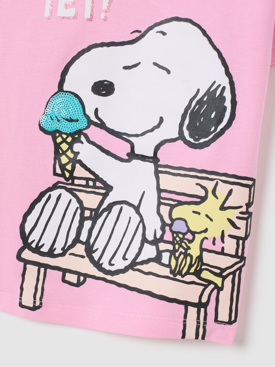 Girls' stretch cotton pink T-shirt with Snoopy print_3