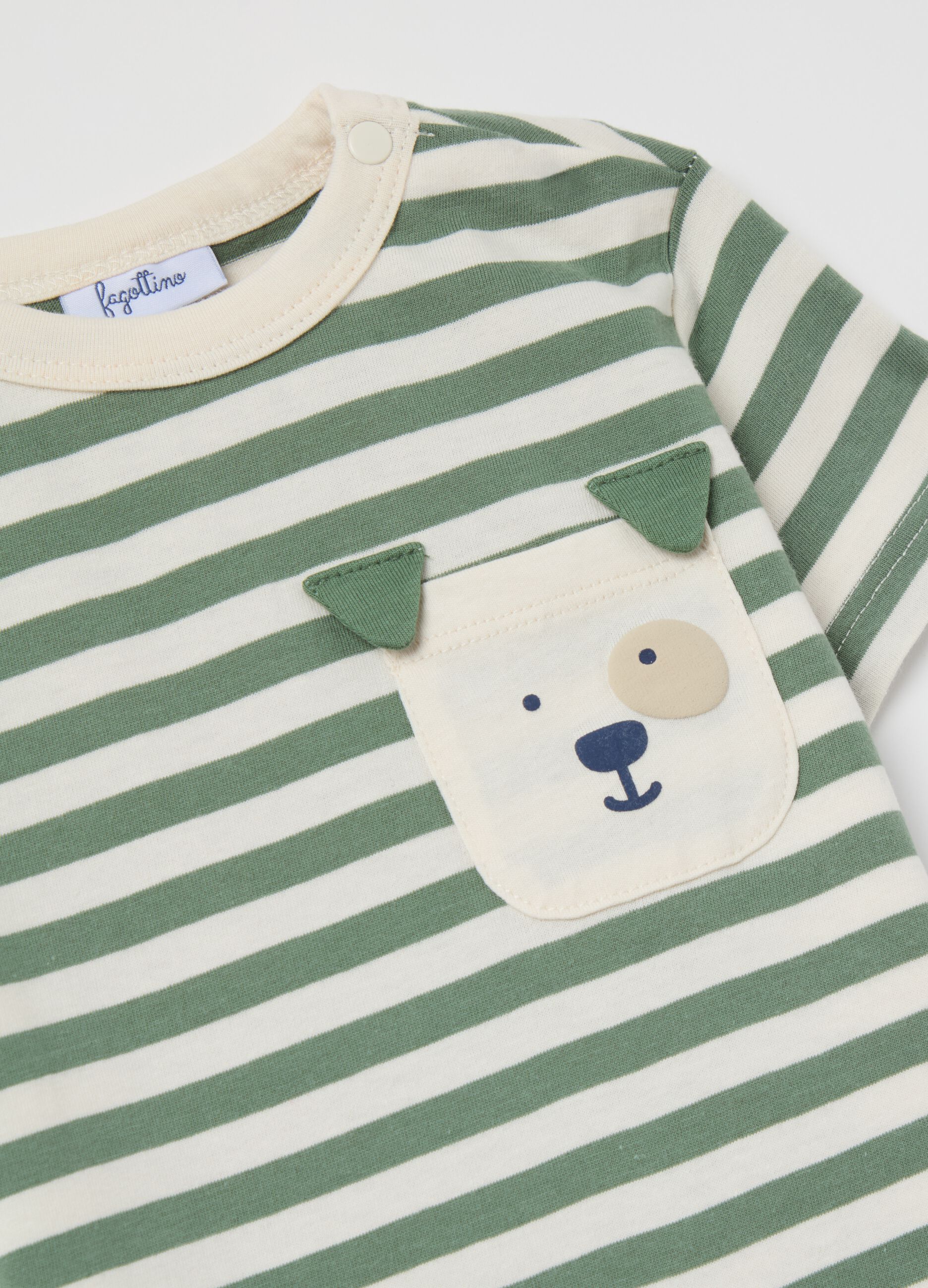 T-shirt in cotone a righe con tasca e cagnolino 