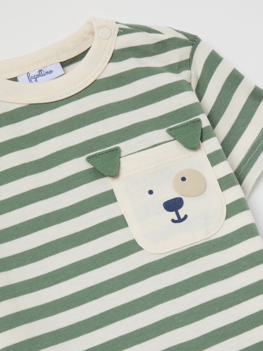 Striped cotton T-shirt with pocket and puppy_3
