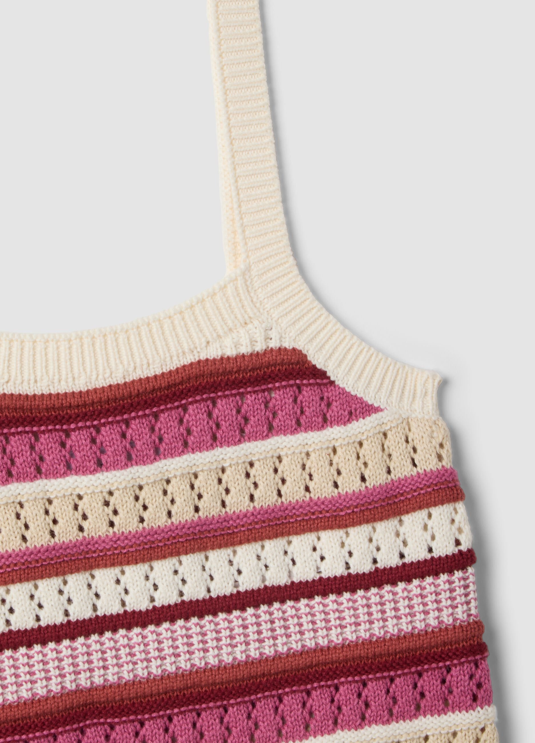 Gilet fitted in puro cotone a righe multicolor con bretelle sottili