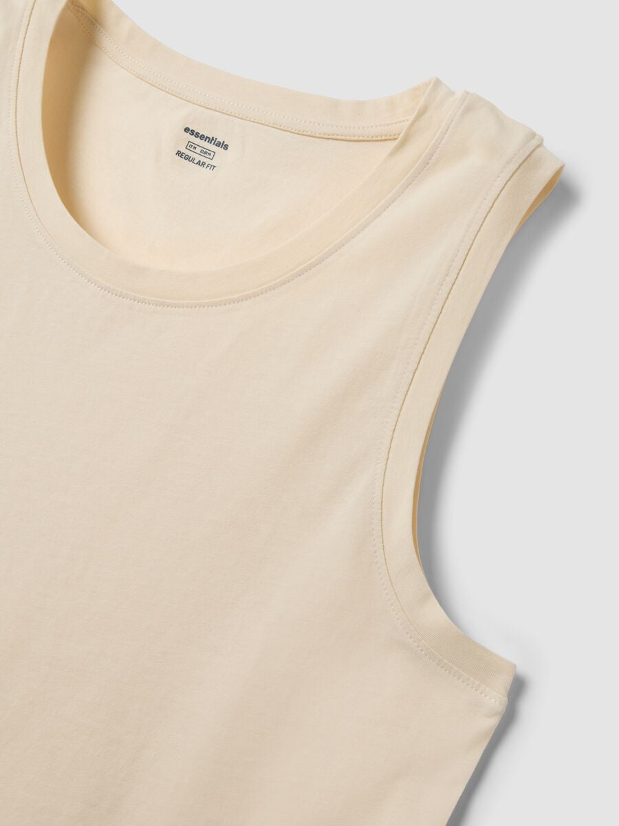 Beige crew neck vest in pure cotton, regular fit_5