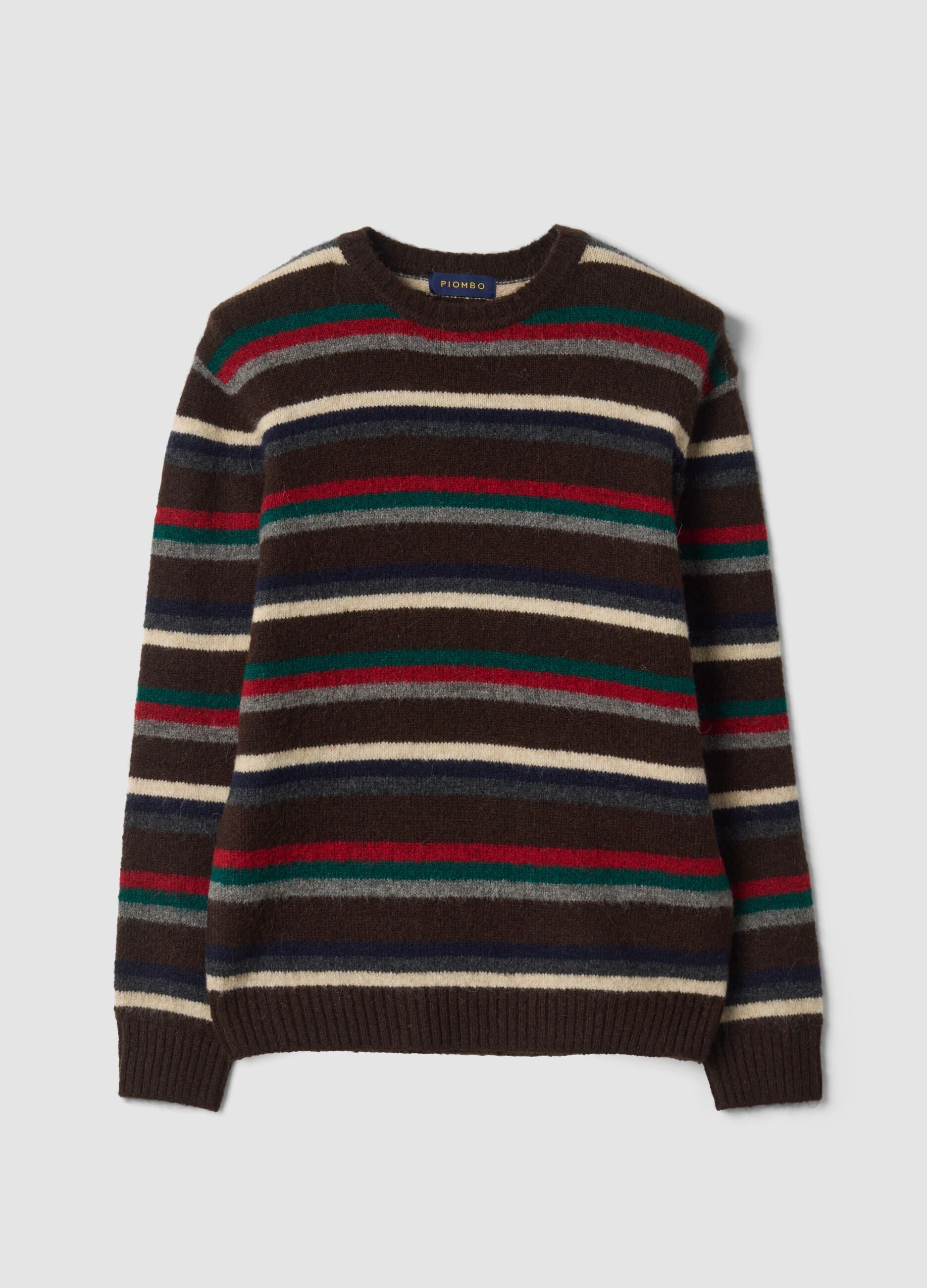 Multicolour crew-neck jumper in stretch wool and alpaca