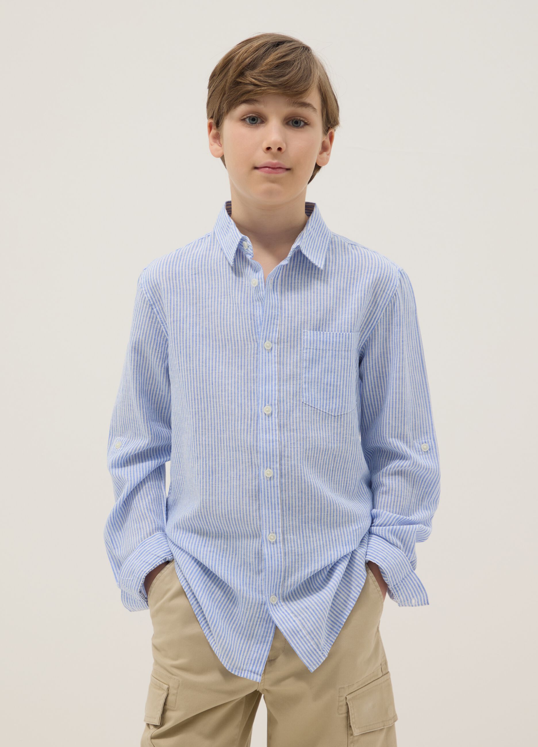Multicoloured striped linen blend shirt for boys in regular fit