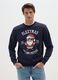 Regular fit blue cotton blend sweatshirt with crew neck_0