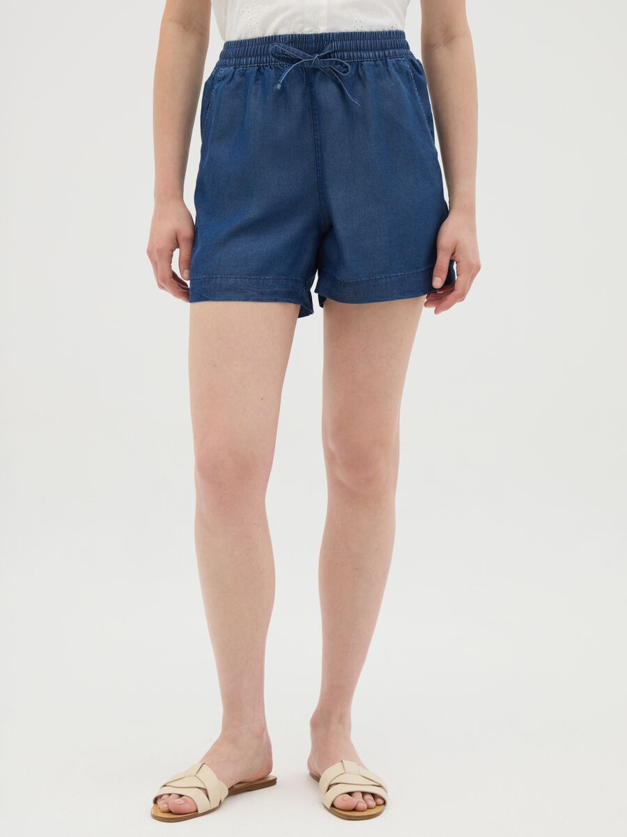Women's blue lyocell shorts regular fit_1