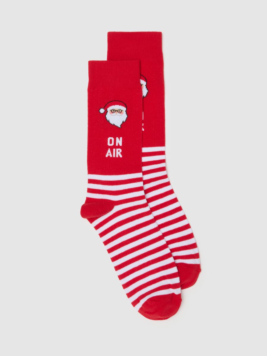 Multicolour Christmas Cotton Blend Striped Socks with Santa Claus_0