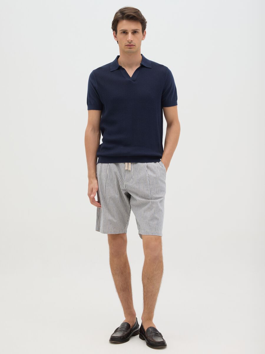 Men's’ regular-fit multicoloured Bermuda shorts in cotton and linen blend with drawstring_0