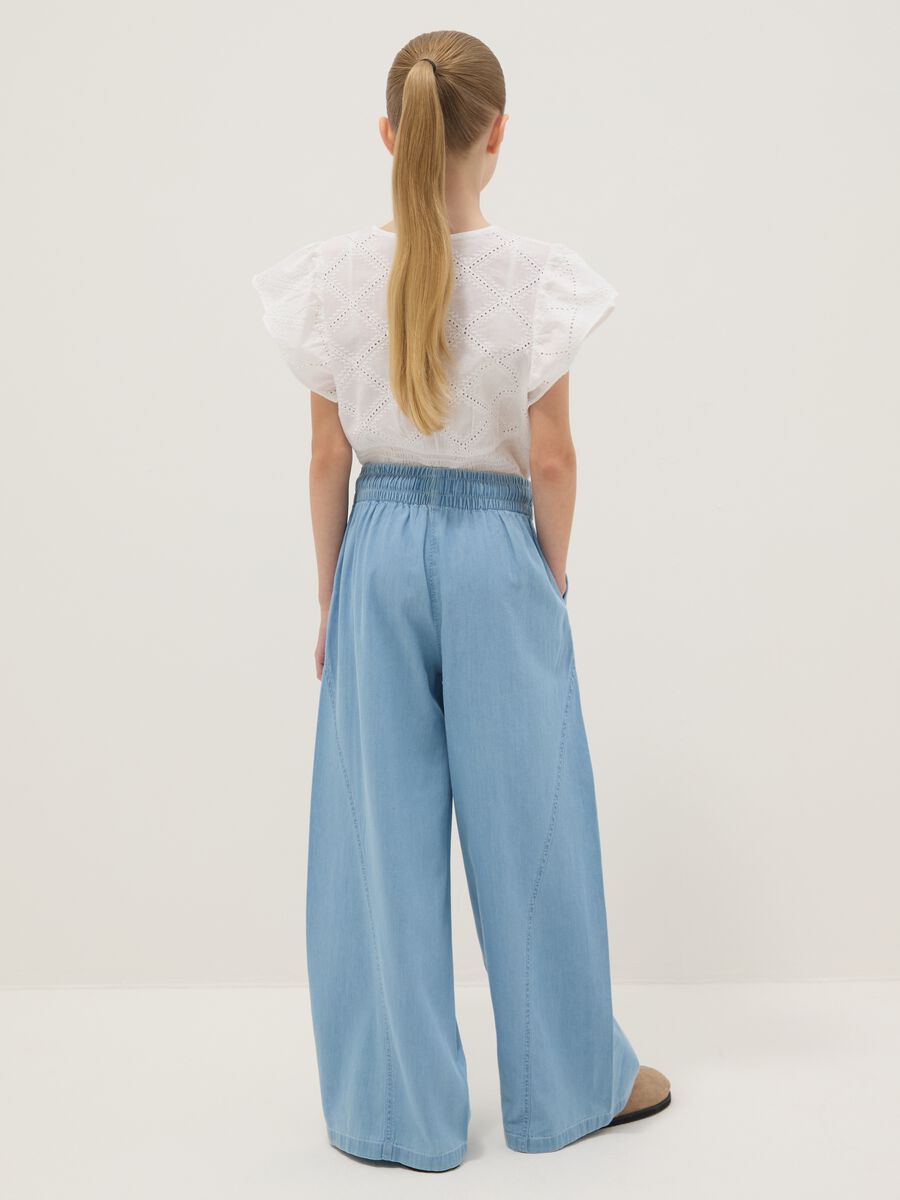 Light blue pure cotton denim wide-leg trousers for girls_1