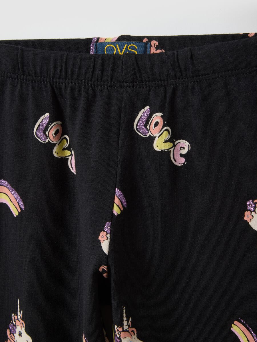 Girls' Black Stretch Cotton Skinny Fit Leggings with Prints_2