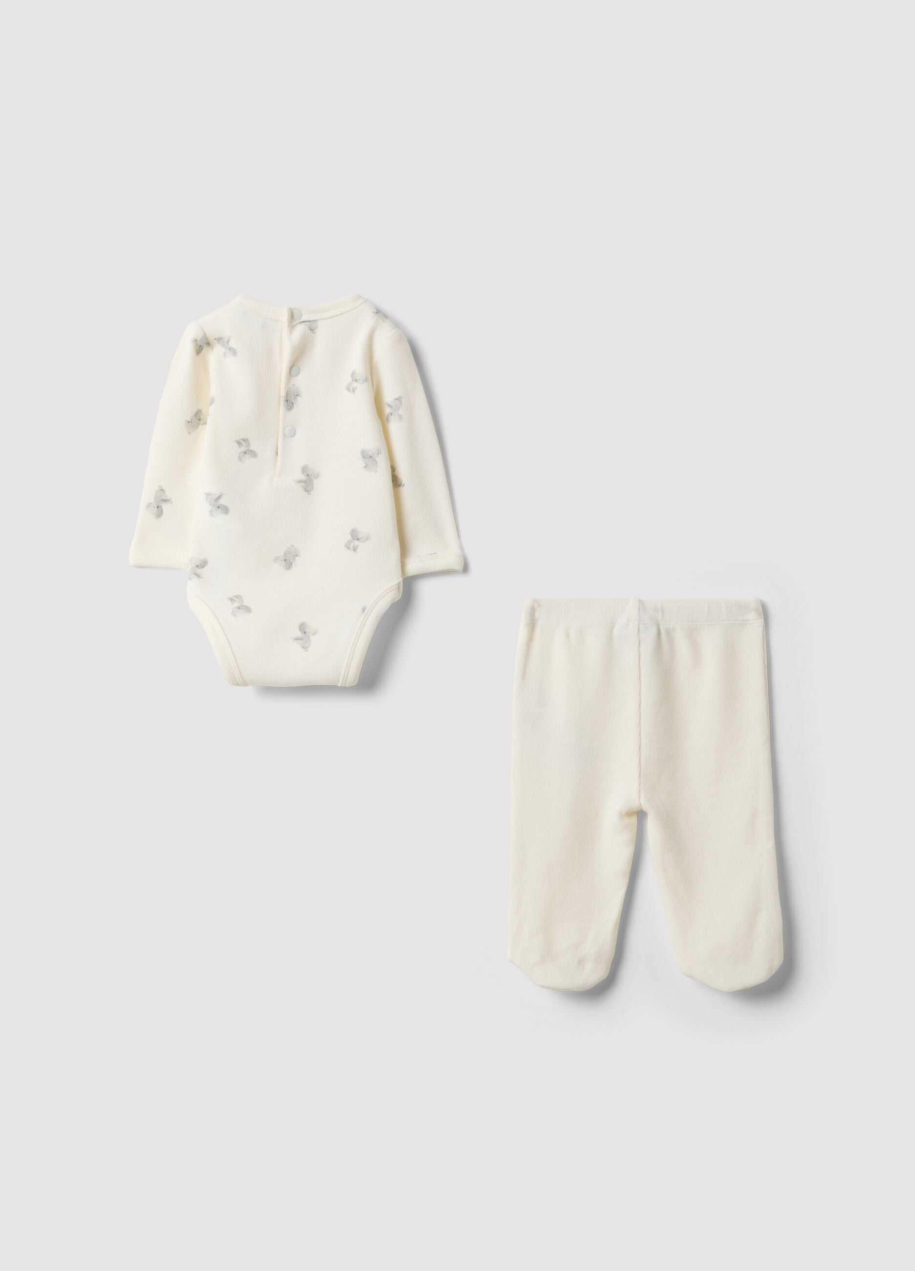 White organic cotton and stretch lyocell set with koala prints