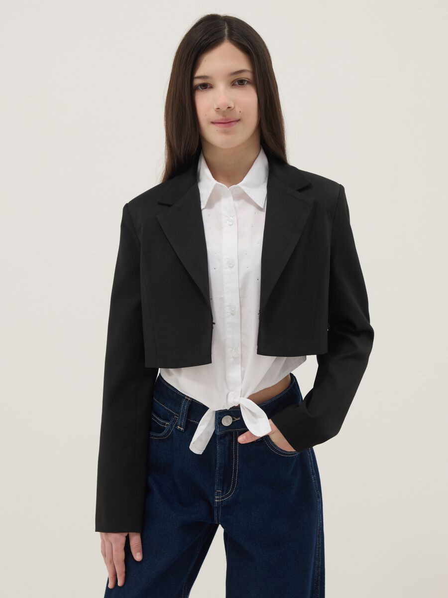 Blazer corto nero da ragazza regular fit_0