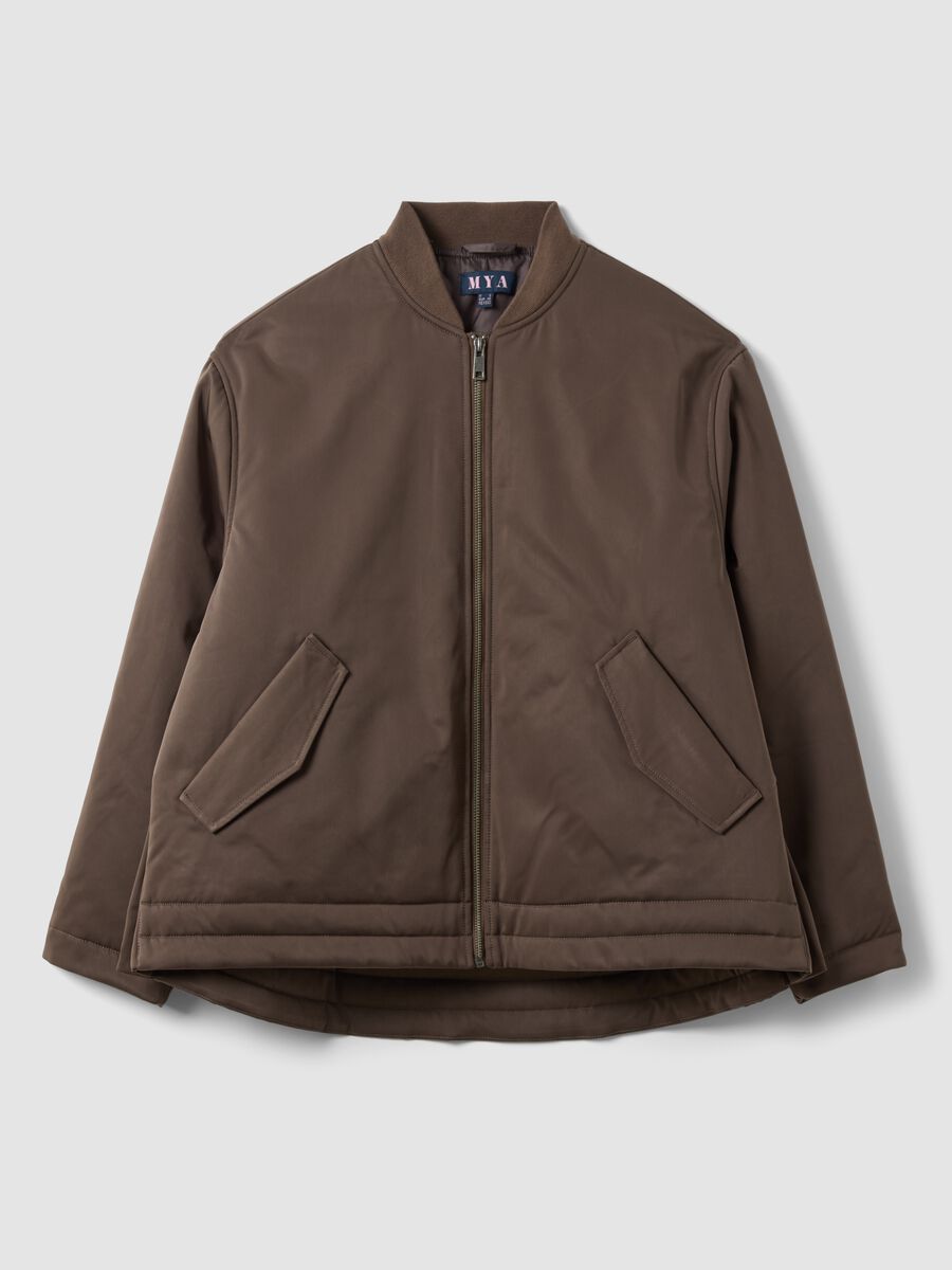 Giacca marrone imbottita regular fit con zip_0