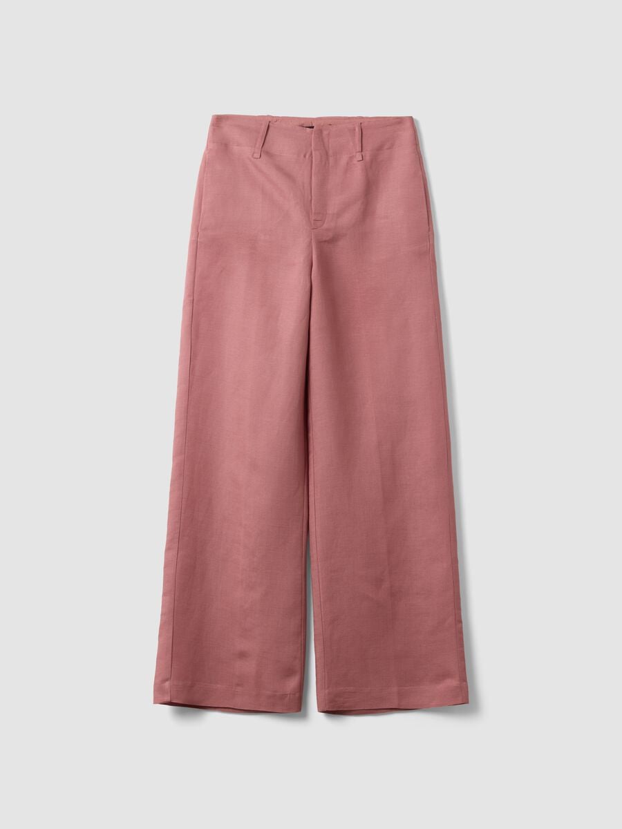 Pantaloni formal rosa in misto lino e viscosa wide leg_4