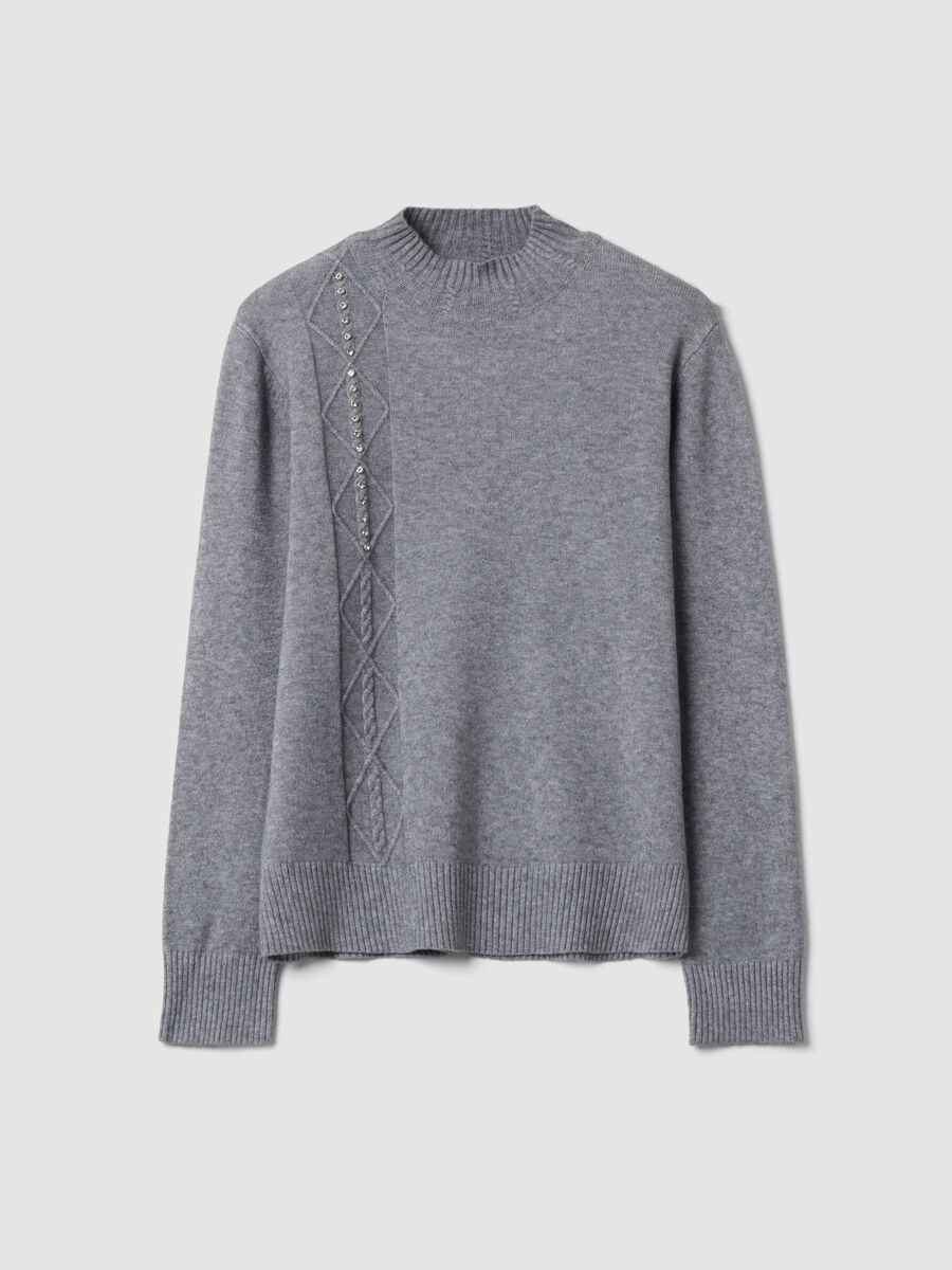 Maglia grigia in misto viscosa con collo alto a costine regular fit_0