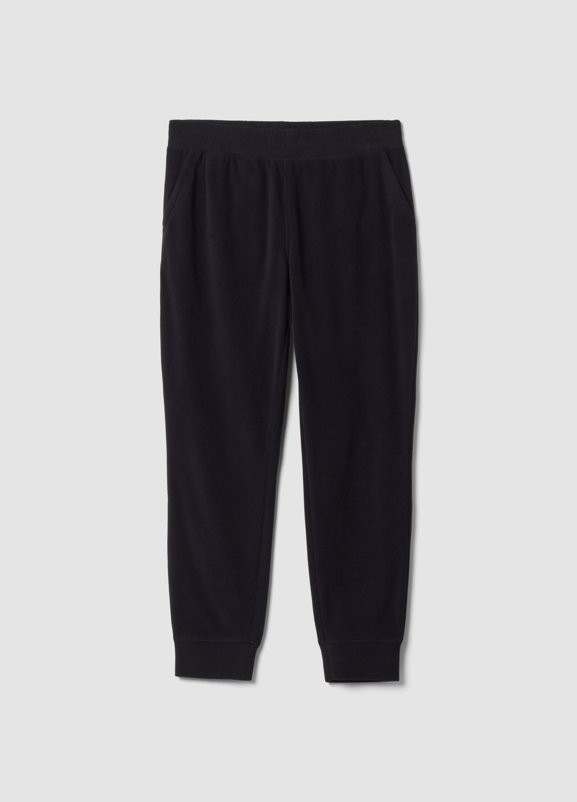 Black fleece jogger trousers, regular fit