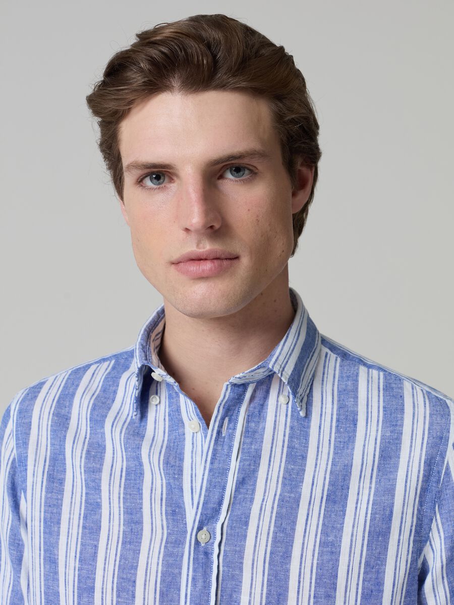 Striped linen and cotton shirt_1