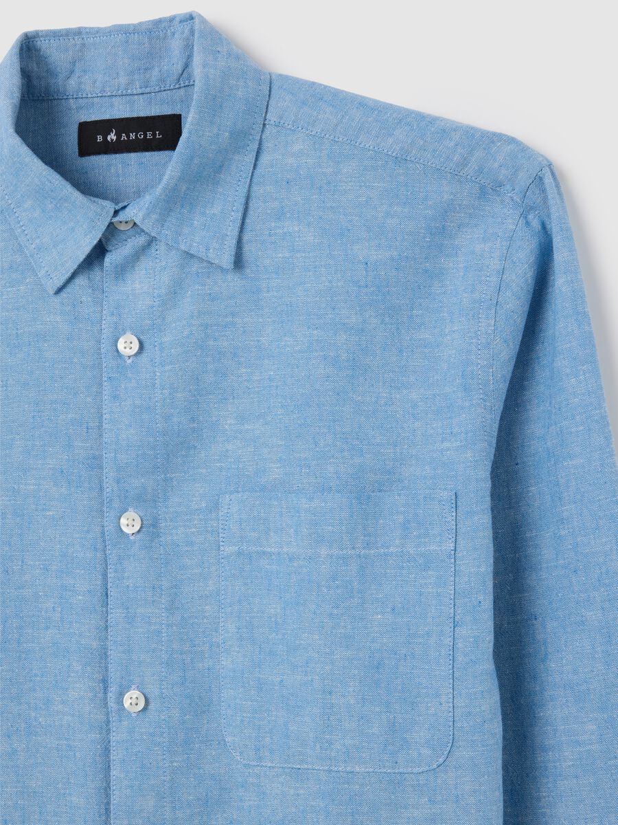 Men's blue cotton blend shirt regular fit with button closure_1