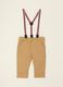 Beige baby trousers in stretch cotton with braces_0