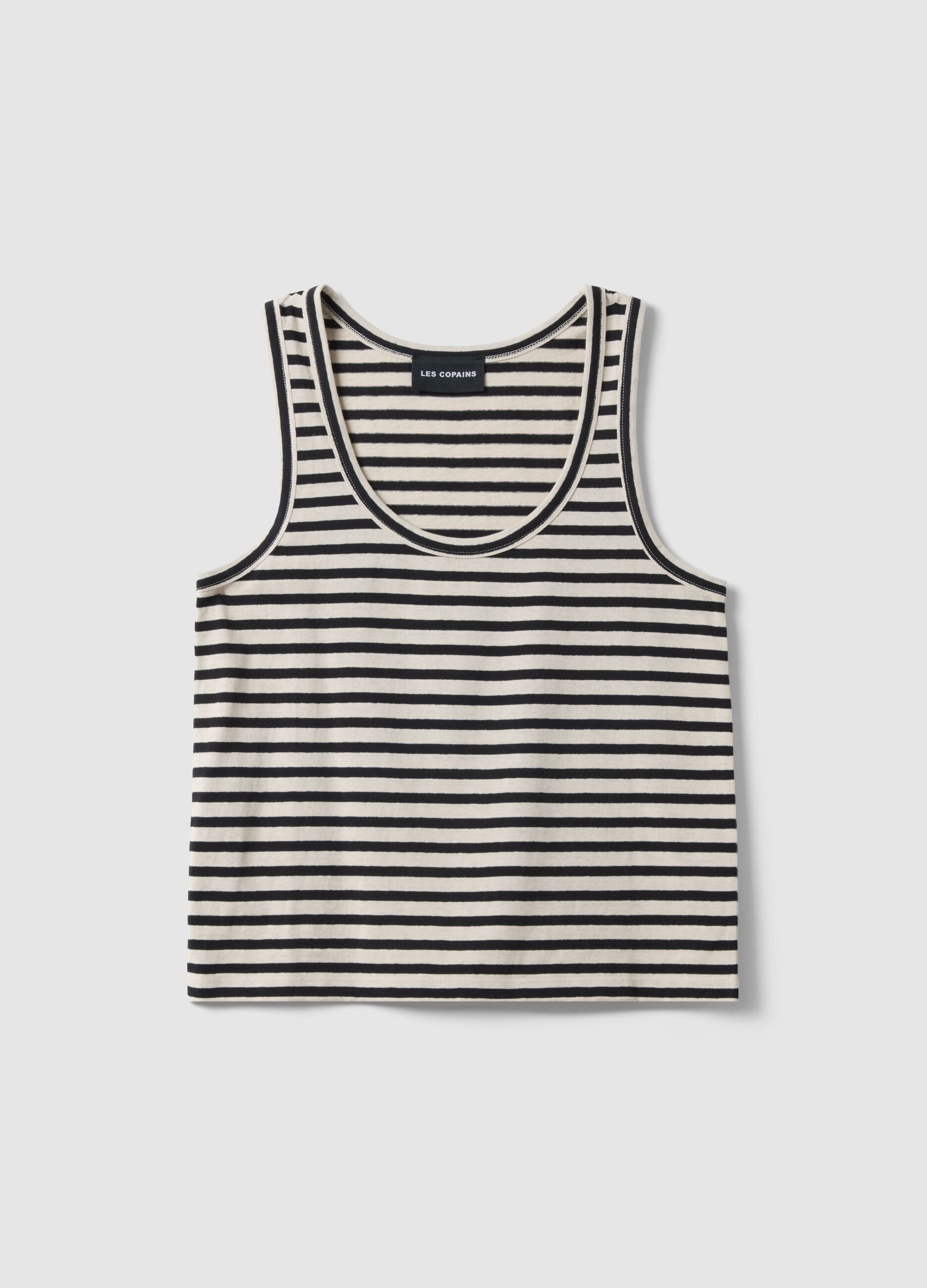 Multicolor striped regular fit cotton and linen tank top