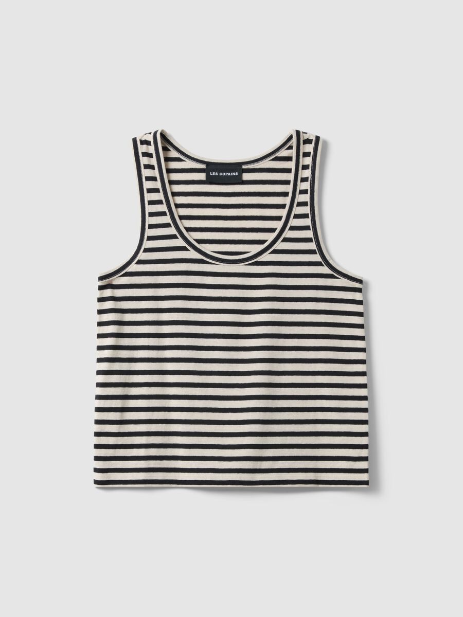 Multicolor striped regular fit cotton and linen tank top_0