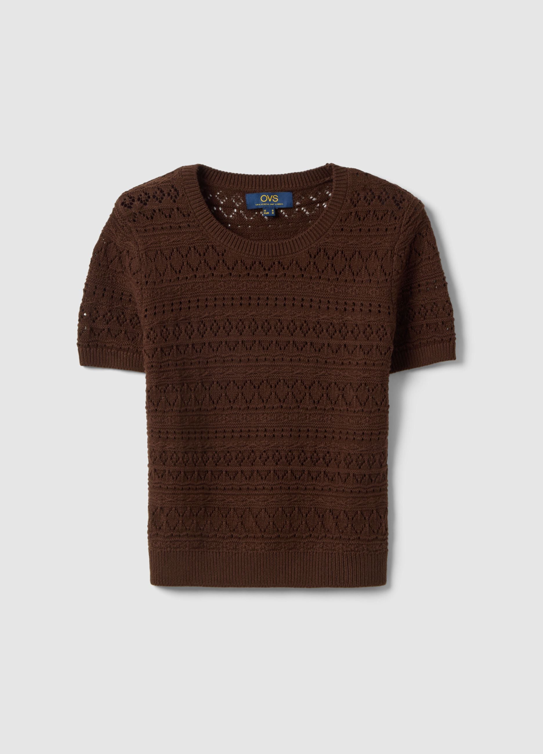 Maglia in puro cotone marrone regular fit con lavorazione a maglia