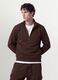 Brown half-zip cotton-blend crew neck_0