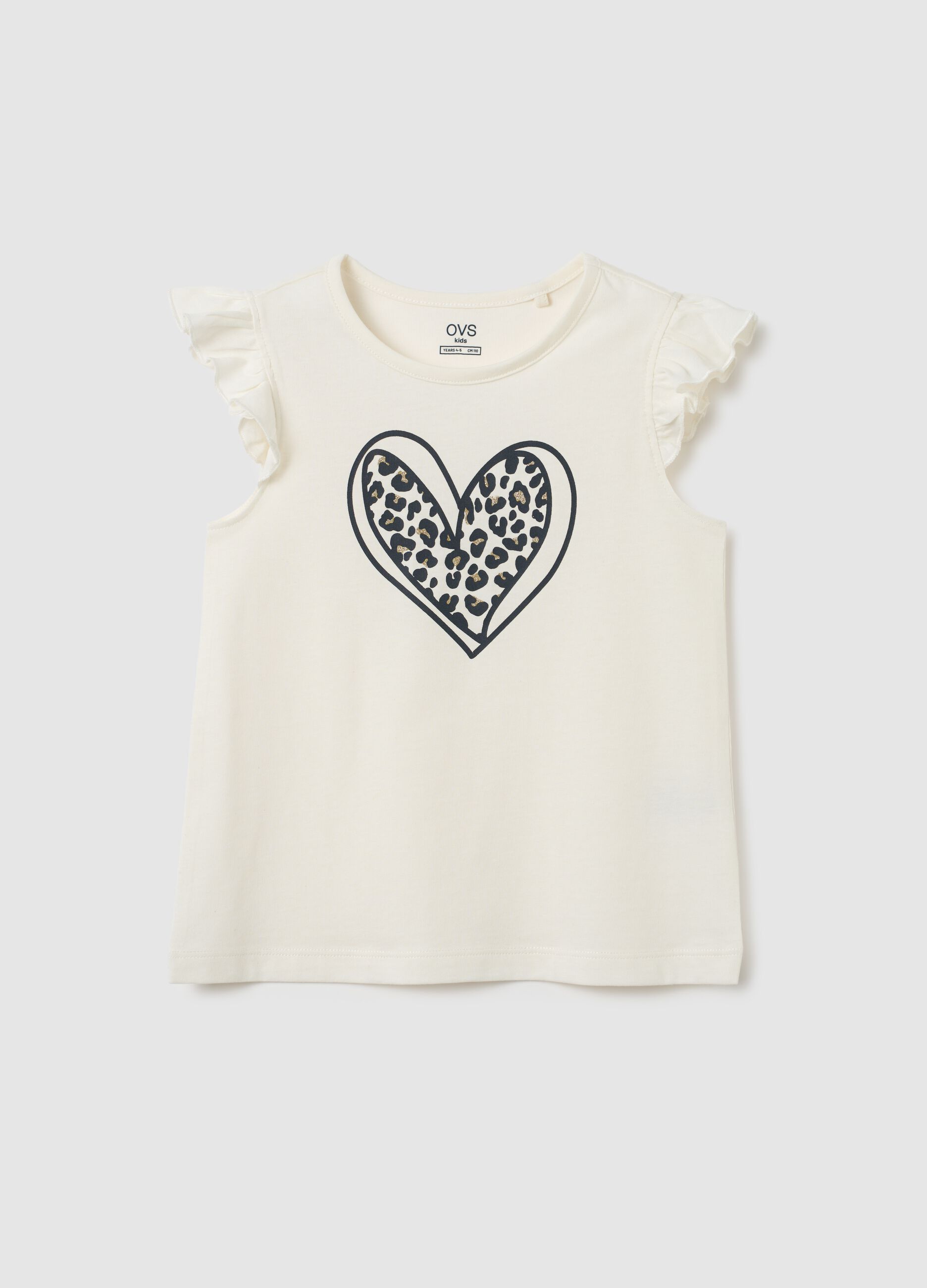 Girls' white pure cotton T-shirt regular fit with frills