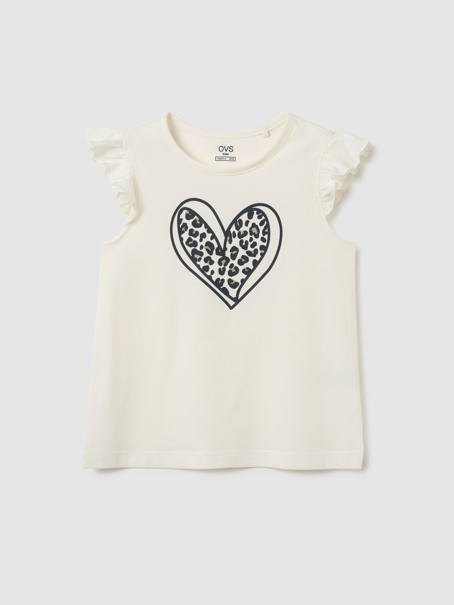 Girls' white pure cotton T-shirt regular fit with frills_0