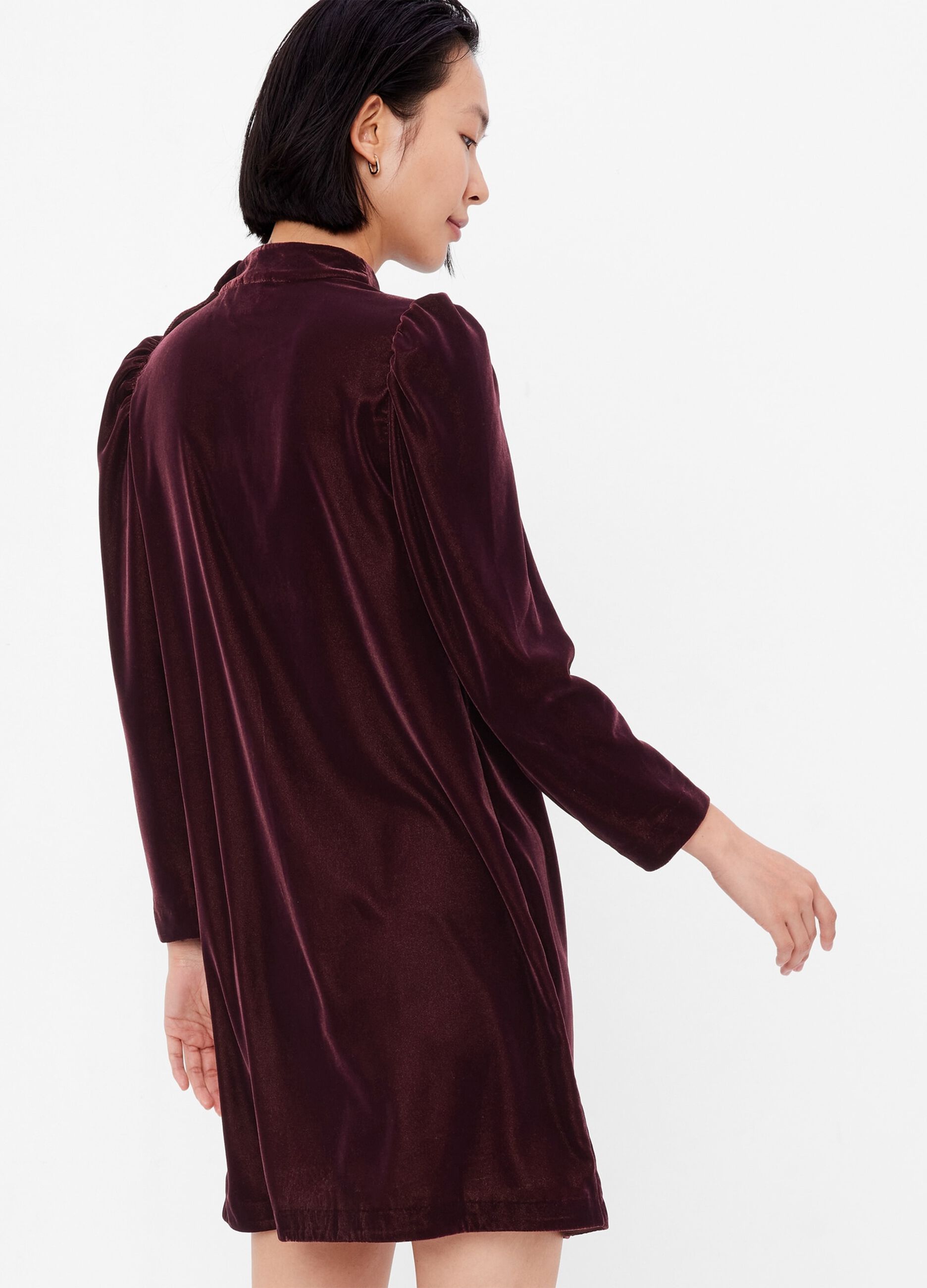 Abito Midi in Velluto da Donna con Scollo a V, Manica Lunga, Stile a Trapezio, per invitati a Nozze