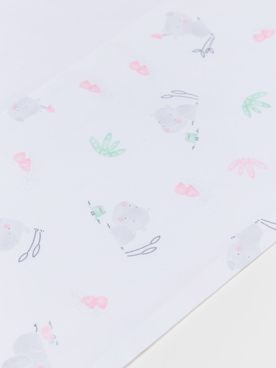 Three-piece white cotton crib set with hippopotamuses print_2
