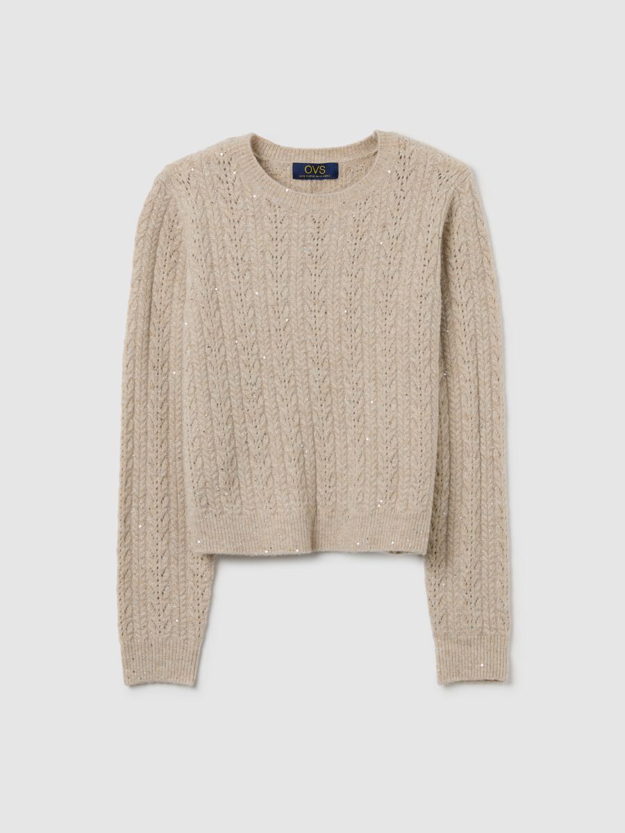 Maglione beige regular fit con paillettes_4