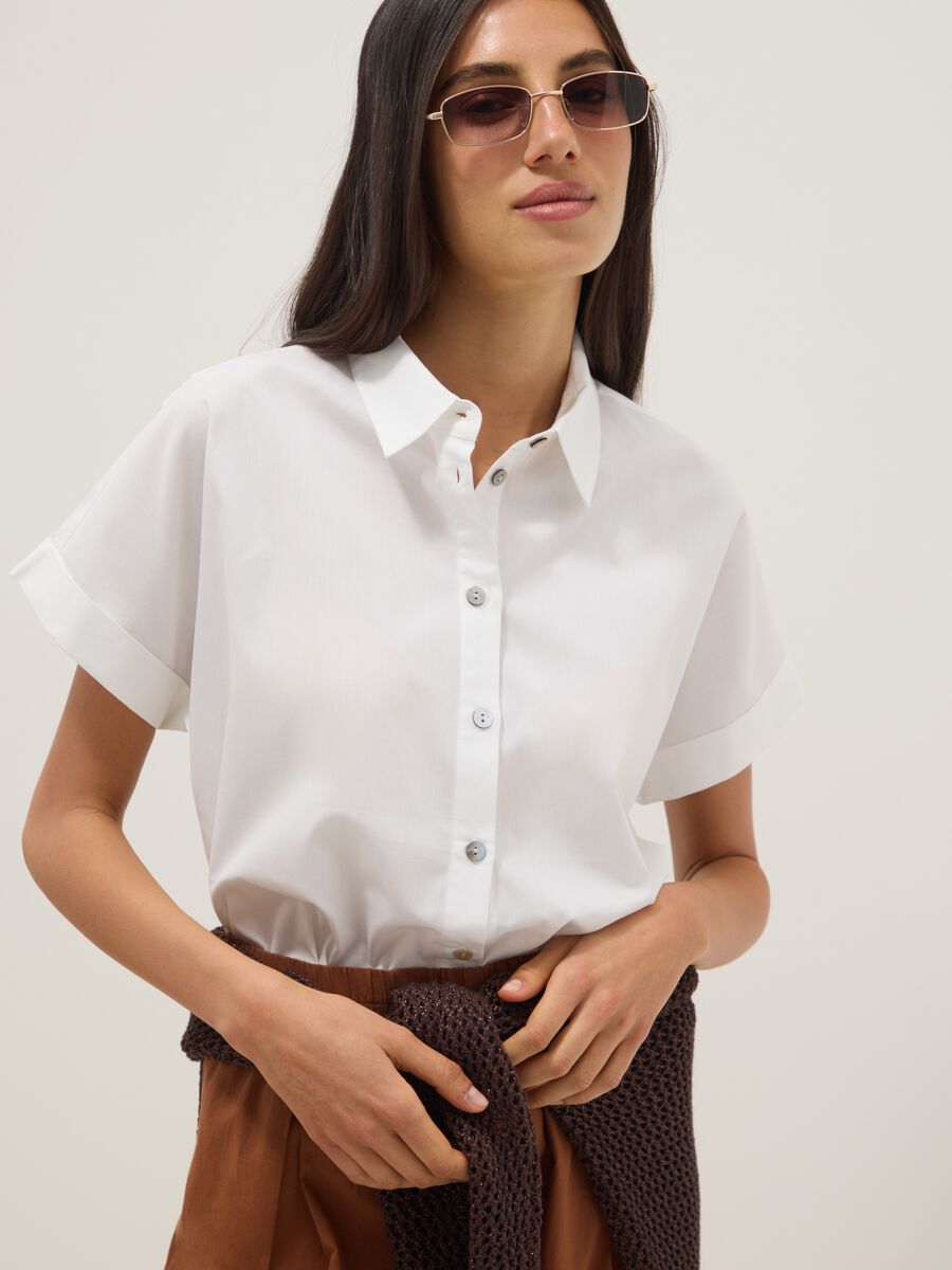 Camicia bianca in puro cotone a maniche corte regular fit_0