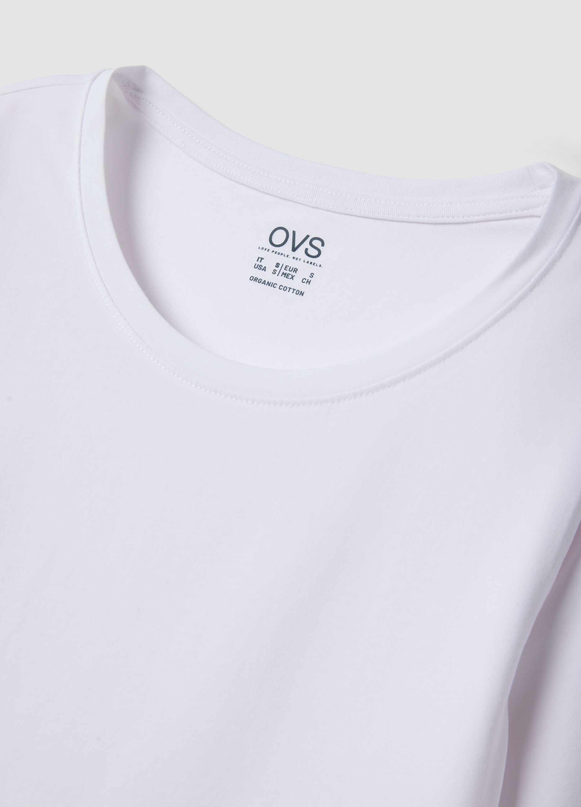 Maglia bianca in cotone organico elasticizzato girocollo