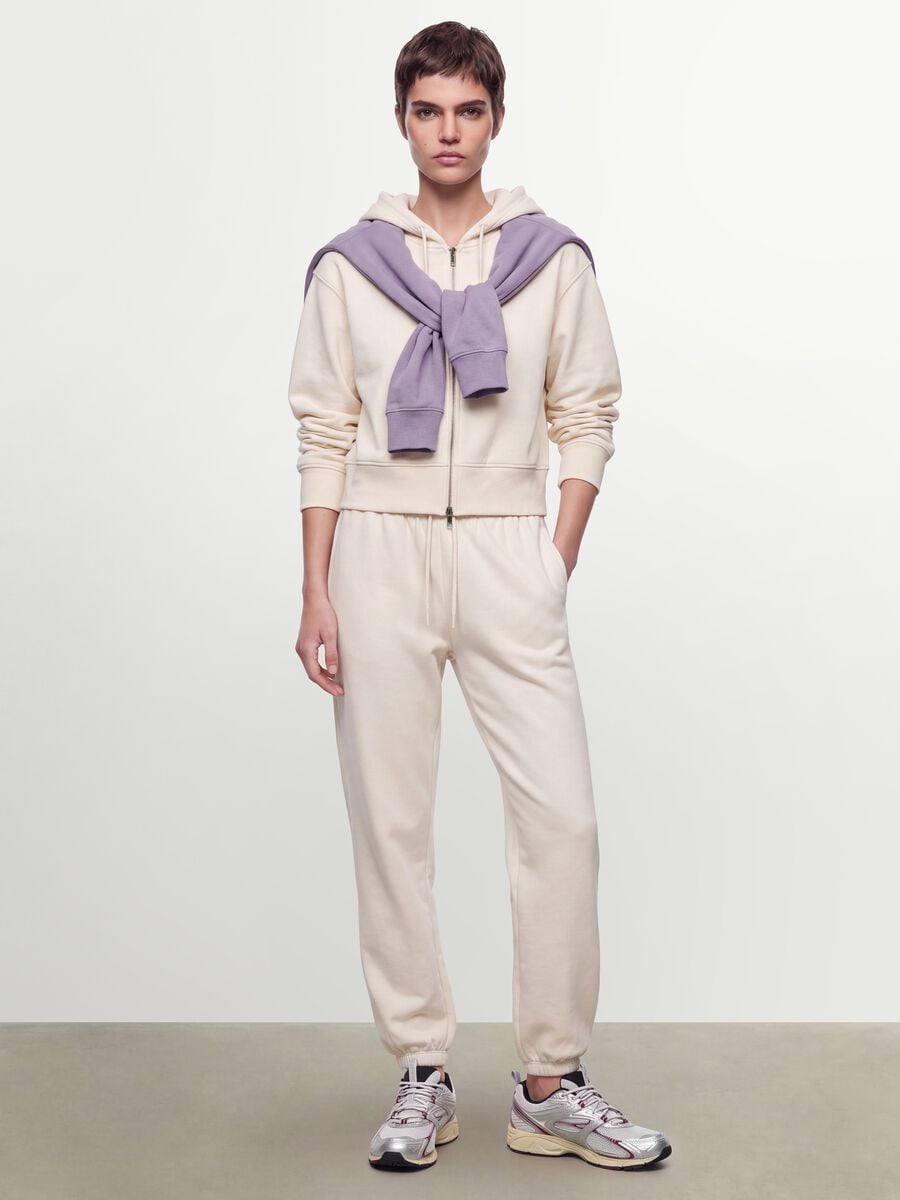 Felpa full zip bianca in misto cotone con cappuccio fitted_3