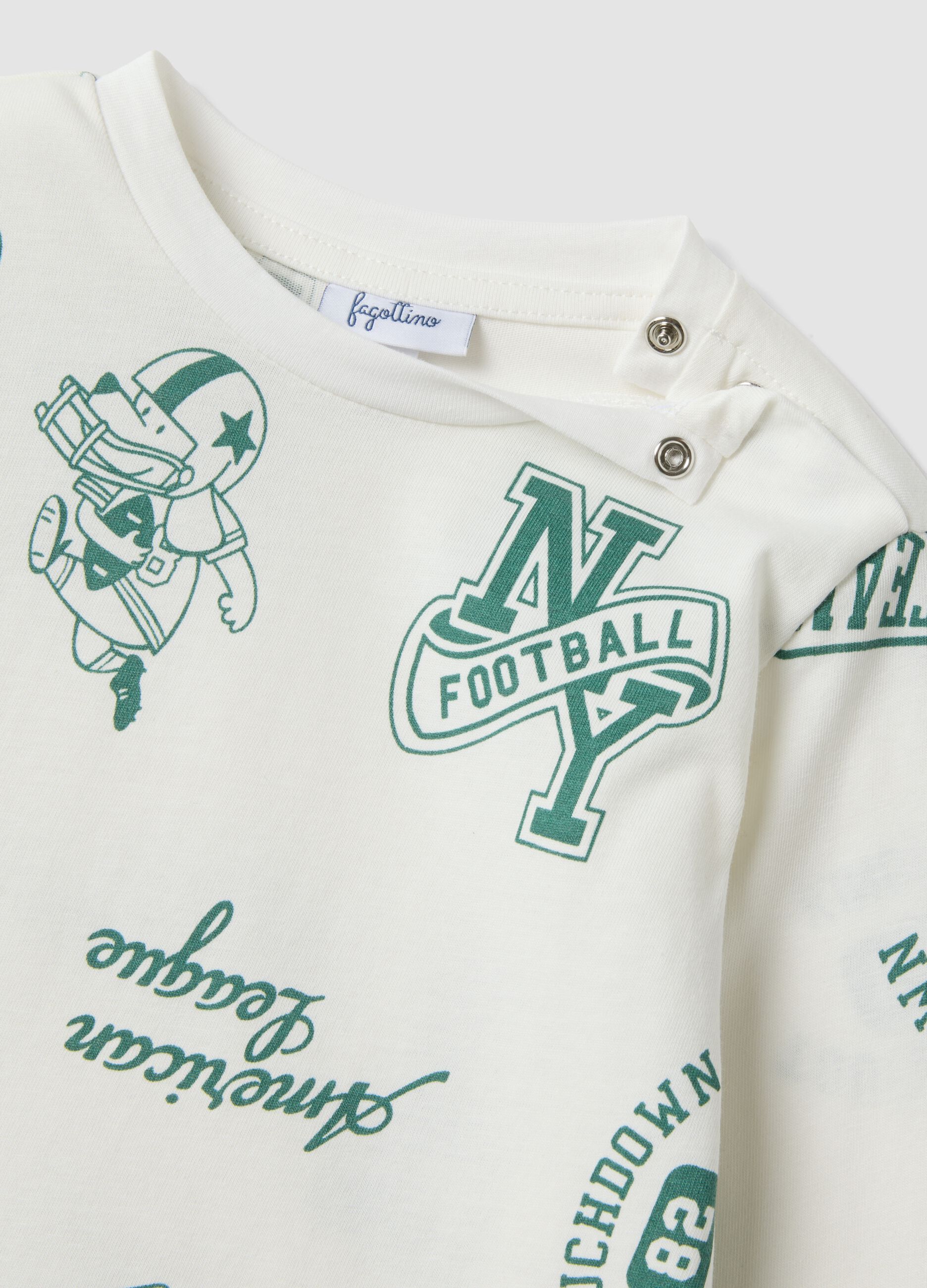 White pure organic cotton T-shirt with all-over print for baby boy