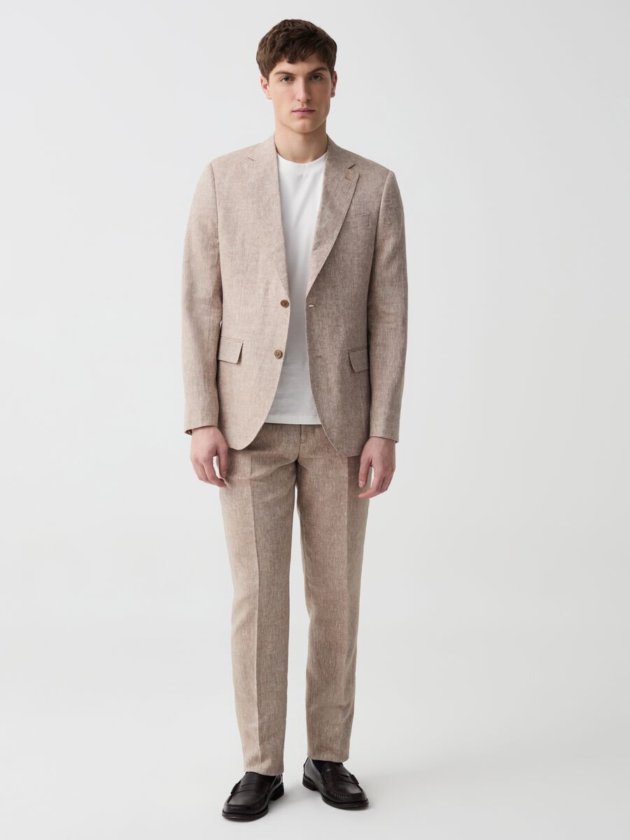 Slim-fit single-breasted blazer in linen_0