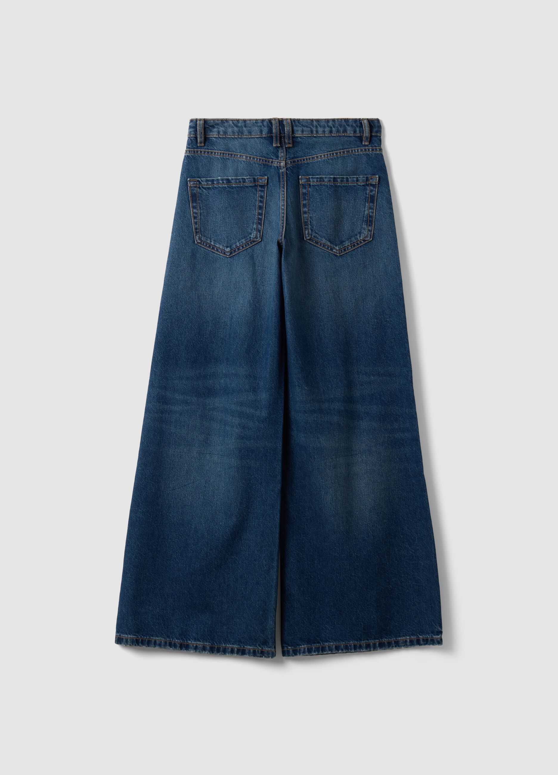 Blue pure cotton low-rise wide-leg jeans