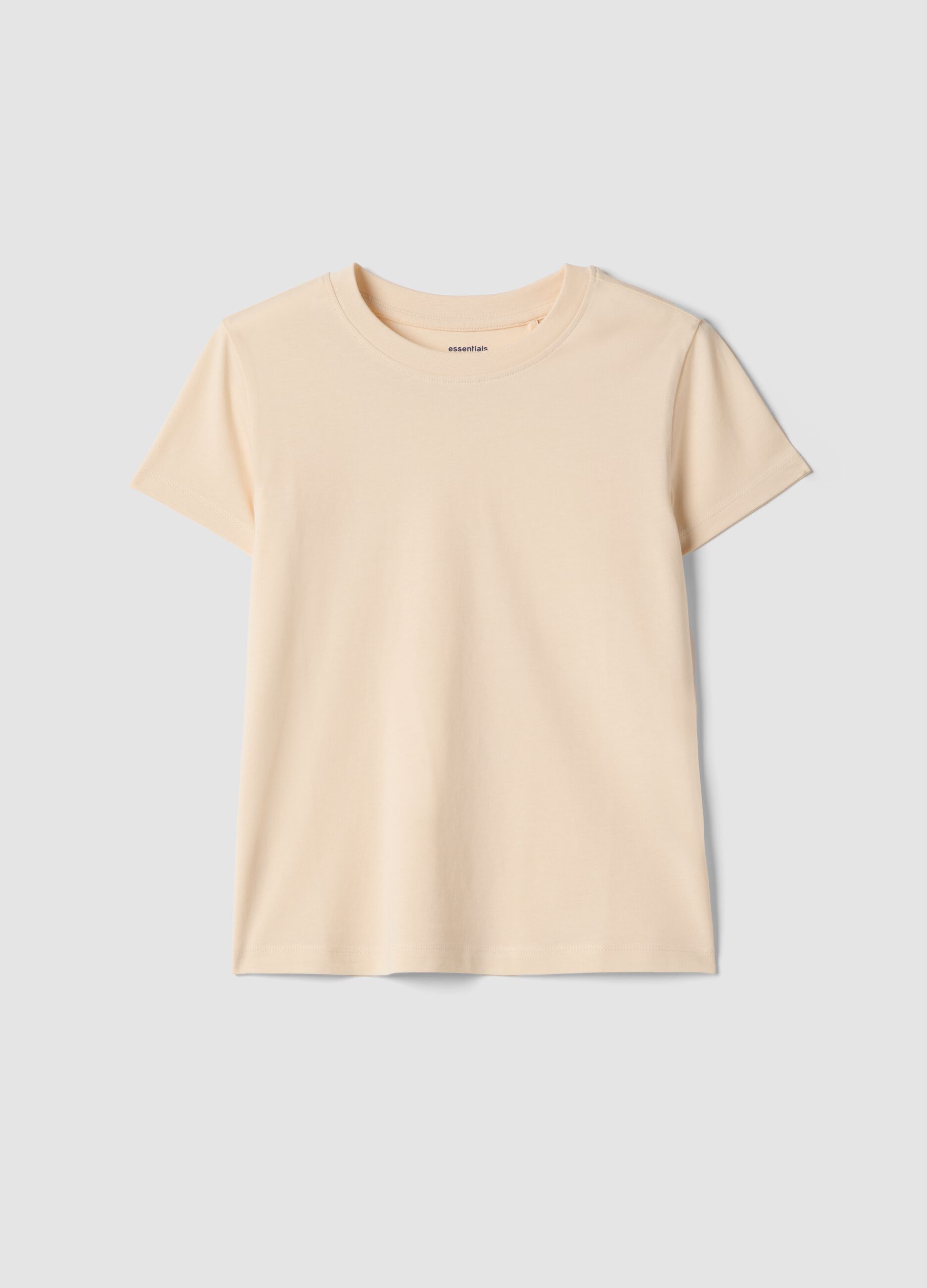 Girls' beige pure cotton regular-fit T-shirt