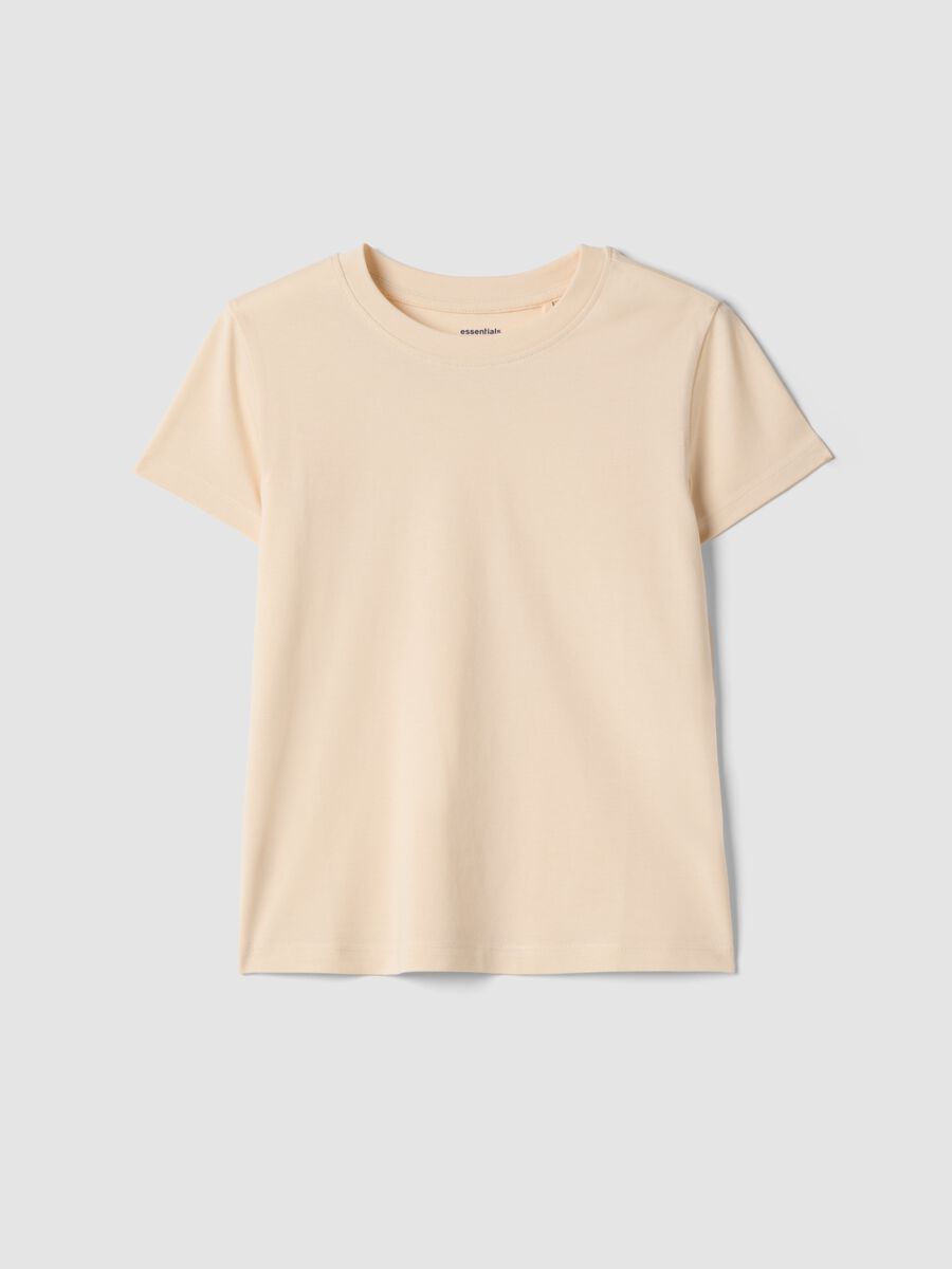 Girls' beige pure cotton regular-fit T-shirt_0