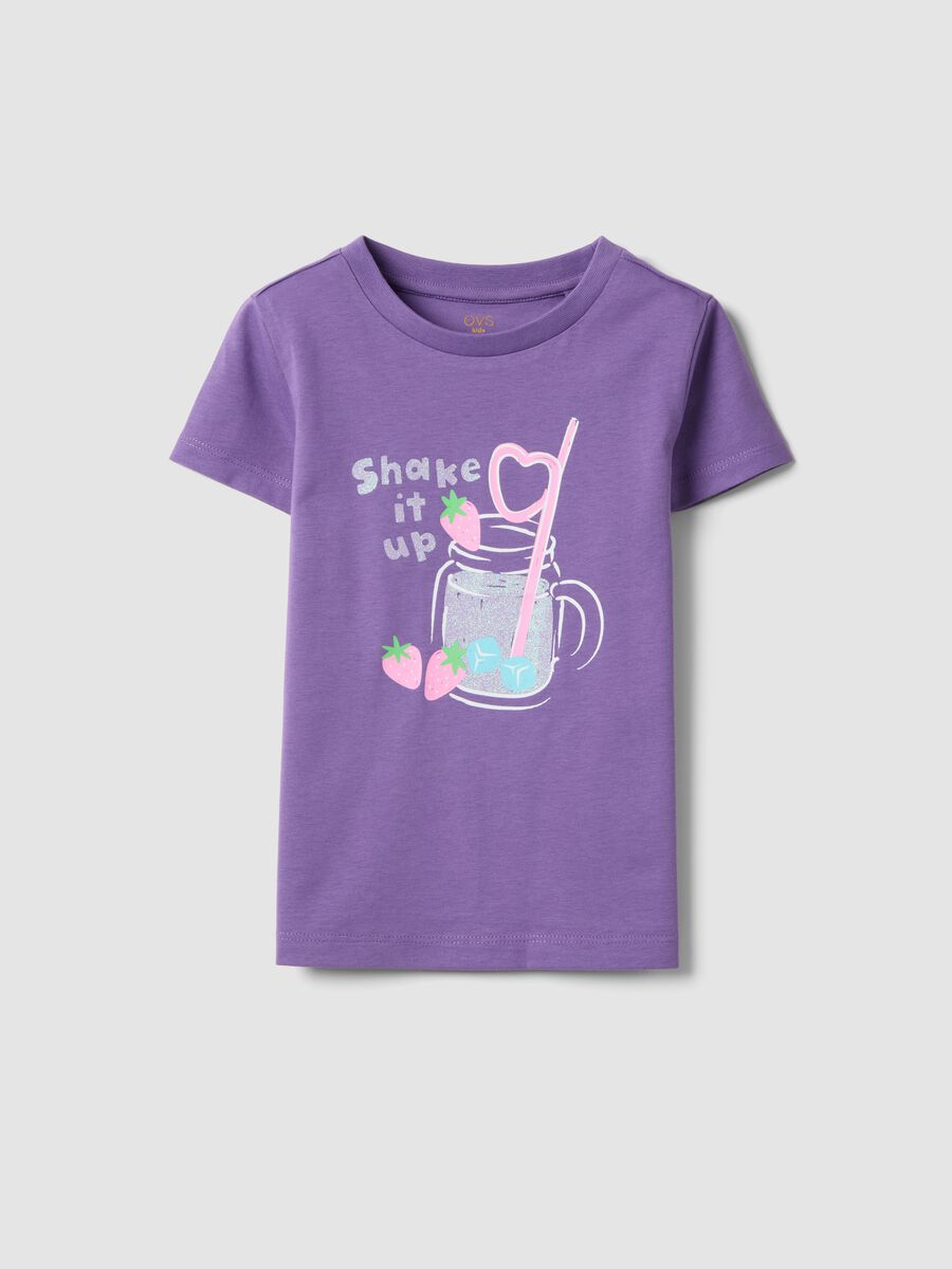 T-shirt in puro cotone viola da bambina regular fit con stampa_0