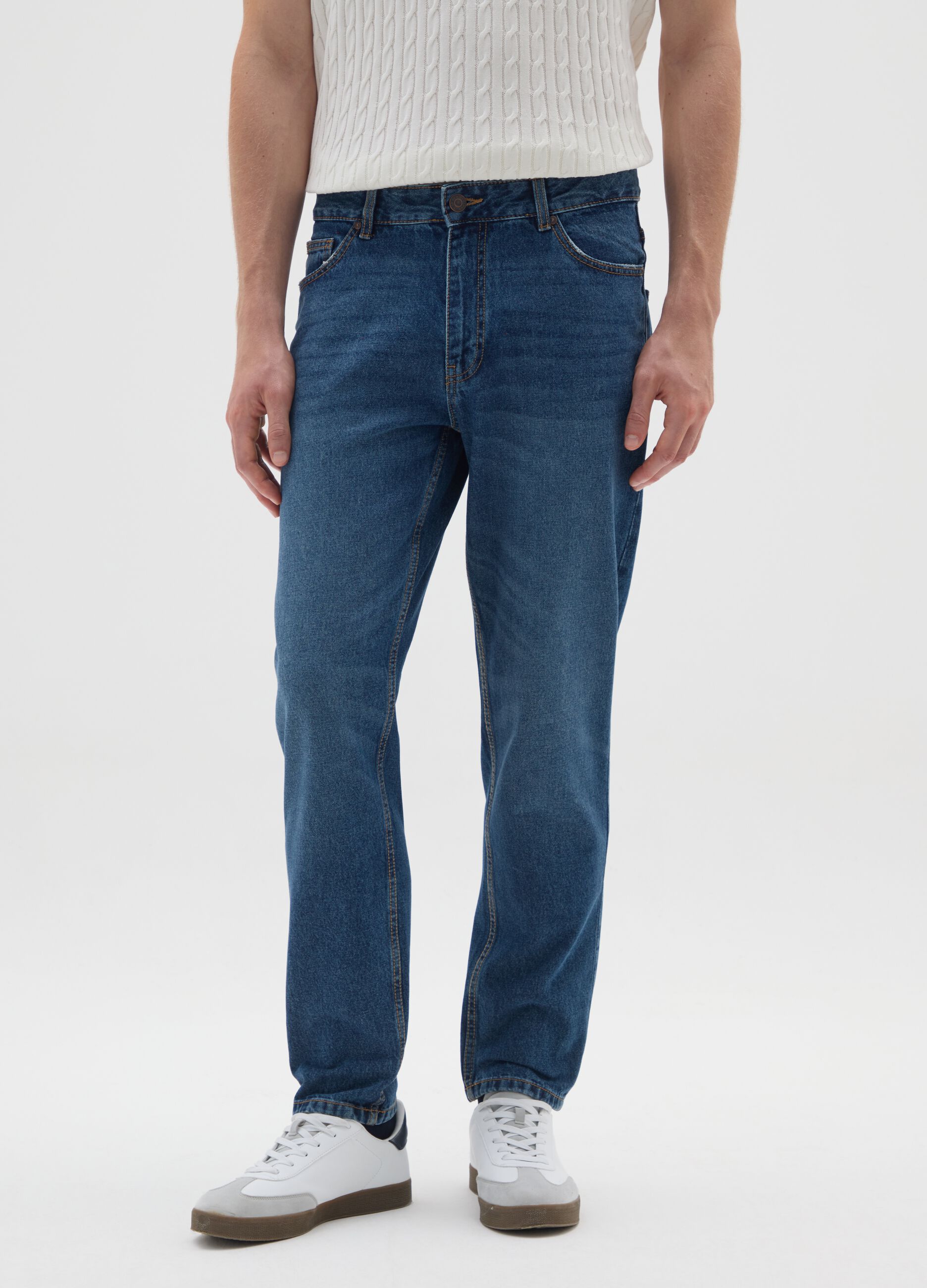 Blue pure cotton jeans with relaxed fit