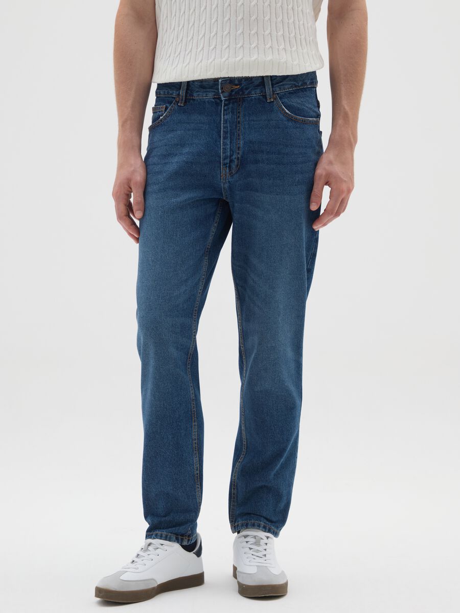 Blue pure cotton jeans with relaxed fit_1
