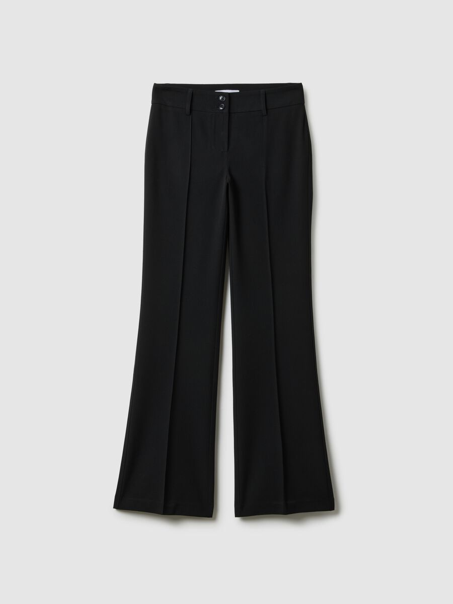 Black flare fit stretch fabric trousers_4