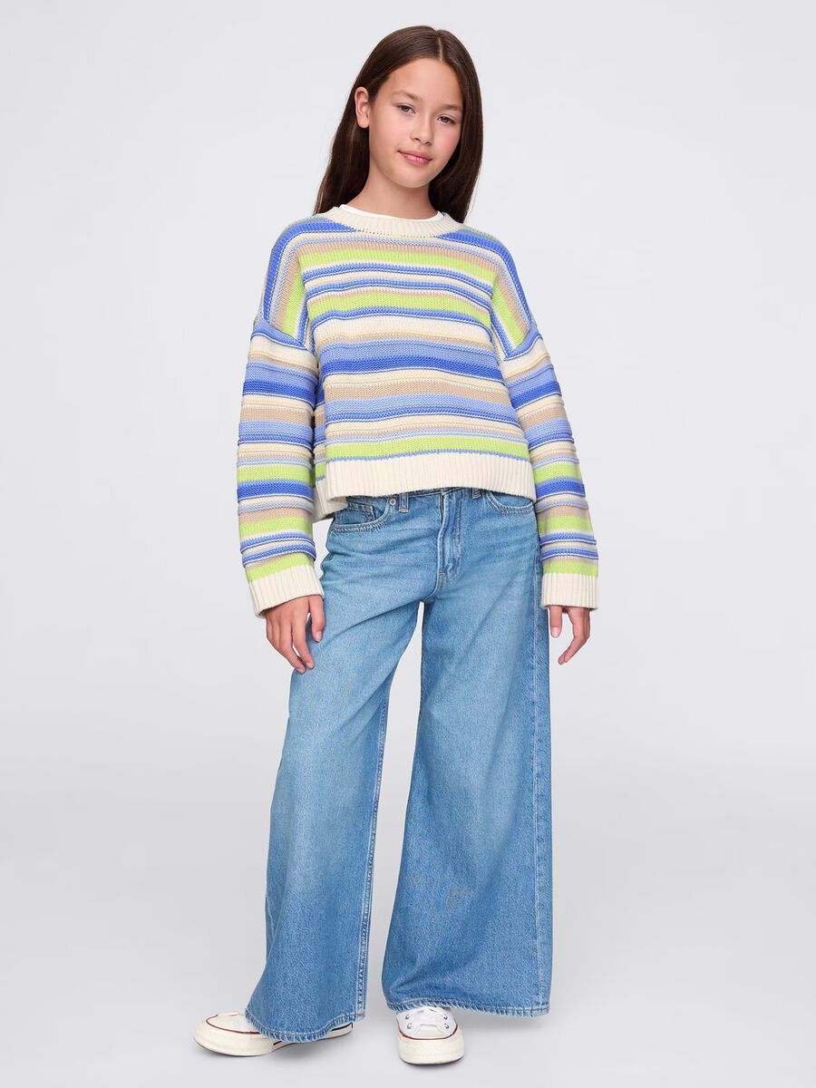 Green and light blue pullover in striped cotton_1