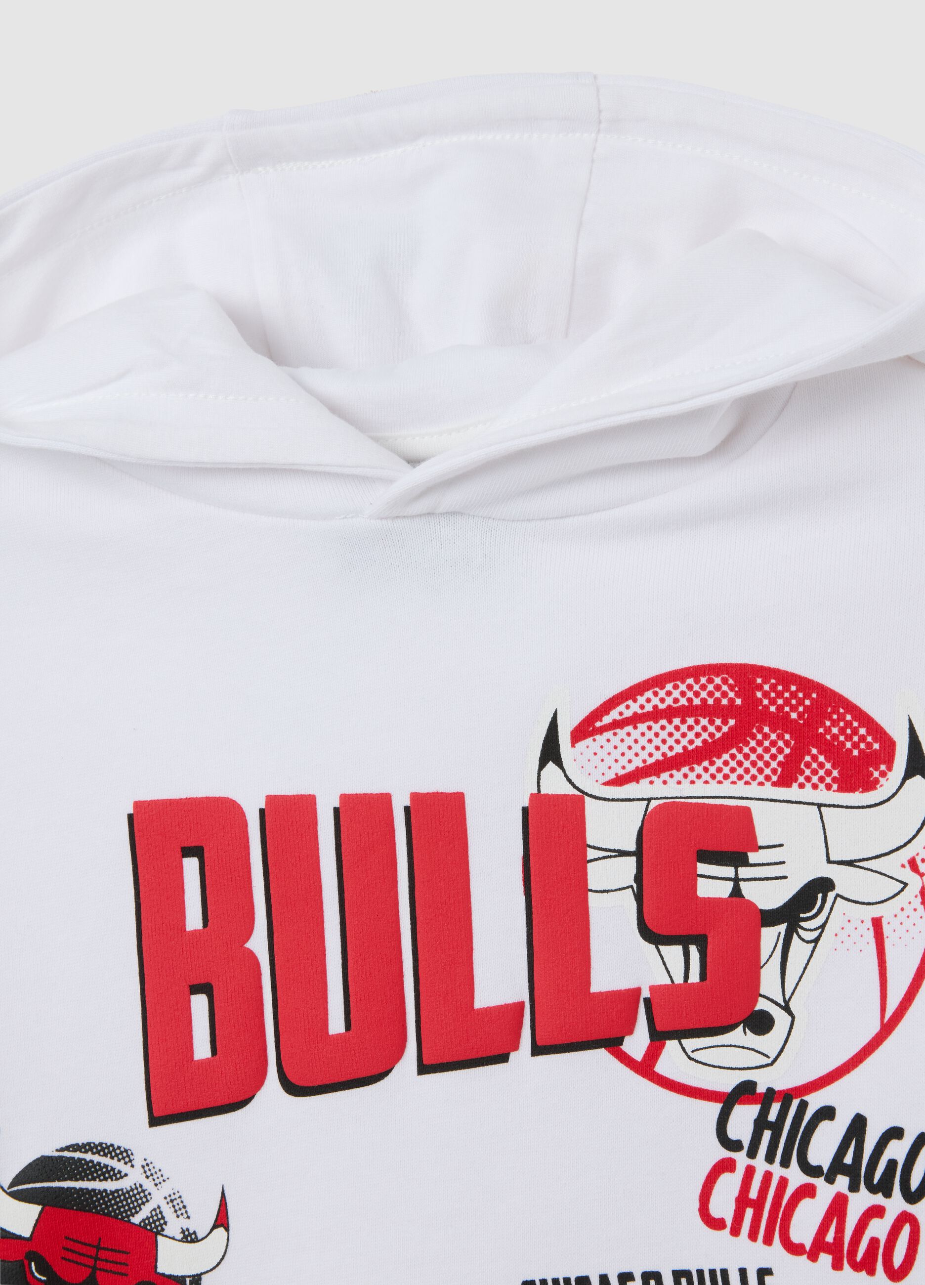 Kids' white pure cotton hoodie regular fit with Chicago Bulls logo