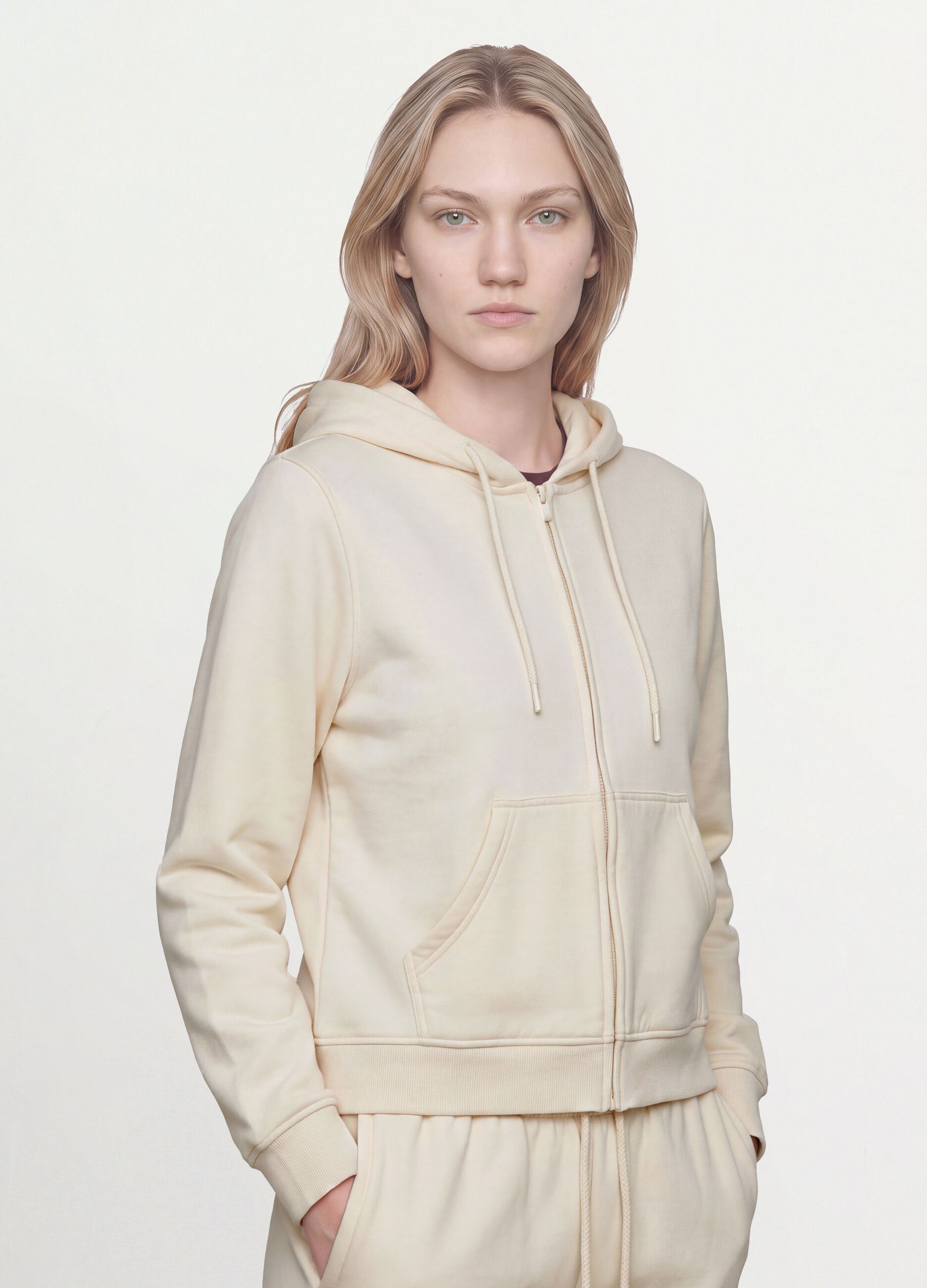 White cotton-blend regular-fit hoodie