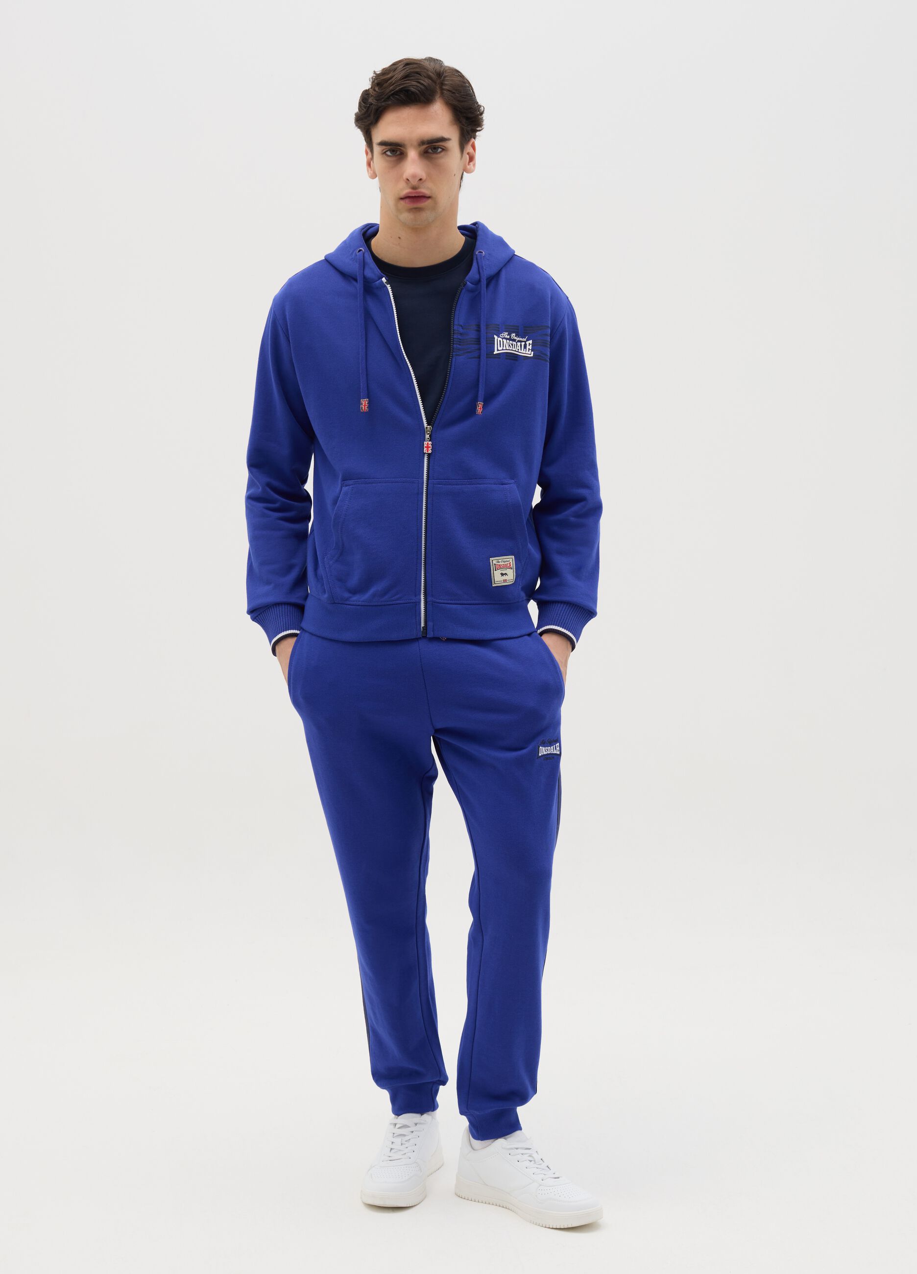 Blue full-zip sweatshirt with hood