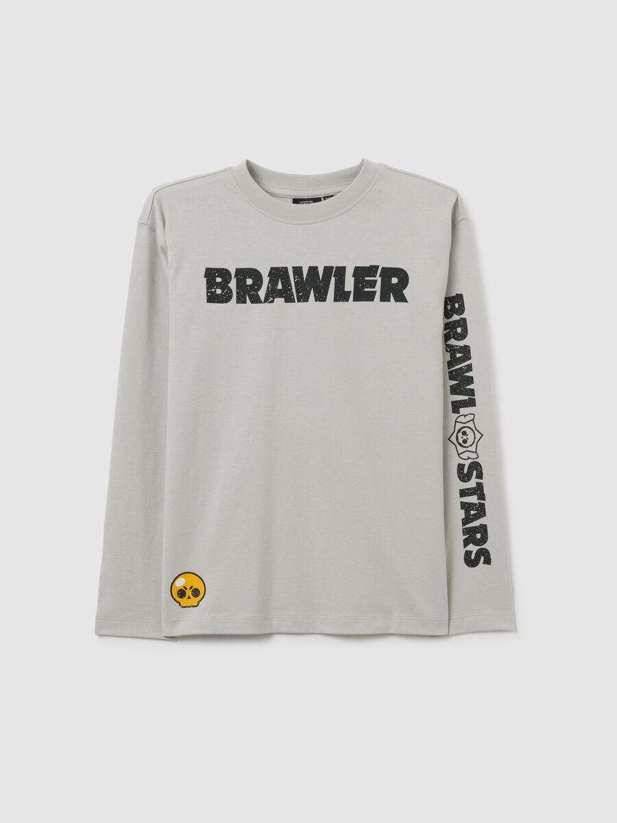 T-shirt grigia da bambino in puro cotone vestibilità over con stampe_0